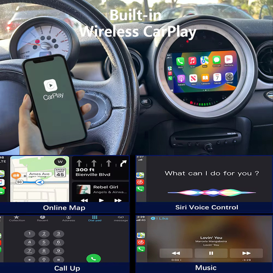 CHSTEK Android 14 Autoradio mit Carplay für BMW Mini Cooper R56 R55 R57 R58 S Clubman Clubvan in Schwarz mit GPS, WIFI und Bluetooth - Bild 2