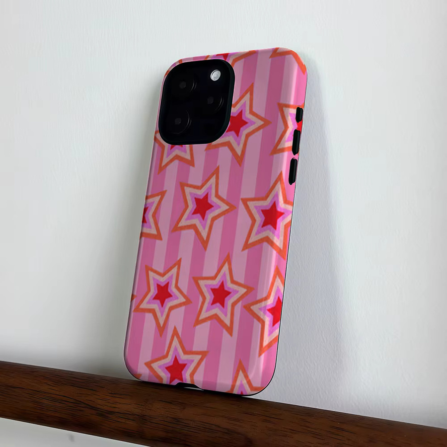 CaseLumi Matte Bumper MagSafe Hülle für iPhone 17 16 15 14 13 Pro Max mit rosa Streifen und Sternen Design in Pink - Bild 3