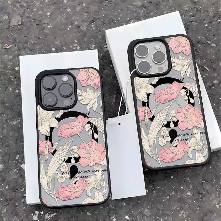 Stoßfeste magnetische iPhone 16 Pro Max Handyhülle mit Blumen-Design in Multicolour und matter Acryl-Abdeckung - Bild 4