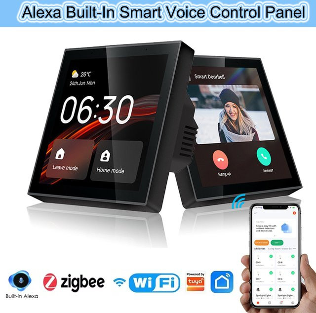 Tuya Smart Touch Screen Center Control Panel mit 4-Zoll-Bildschirm, integrierter Alexa Sprachsteuerung und ZigBee Gateway, Schwarz - Bild 1