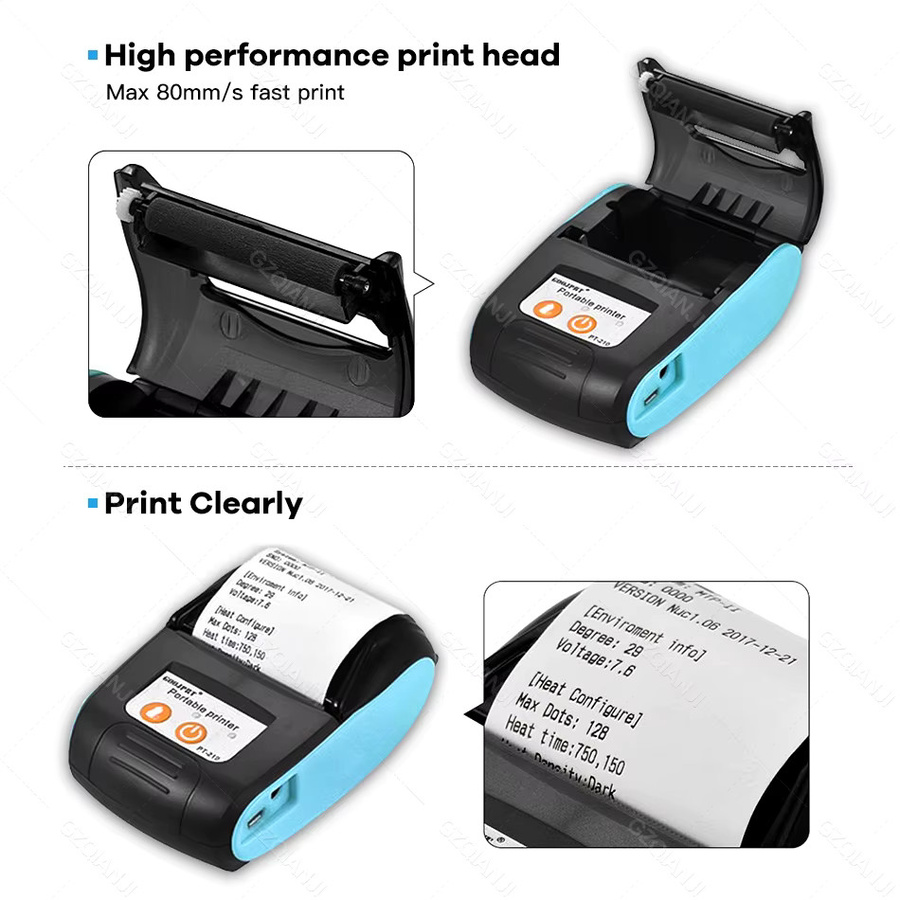 GZQIANJI PT-210 Mini Tragbarer Thermodrucker mit Bluetooth für Windows Android iOS, 58mm Belegdrucker Schwarz - Bild 3