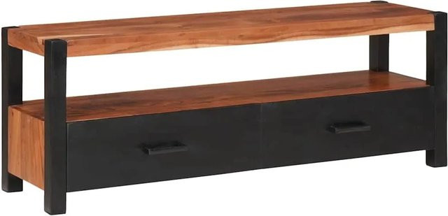 vidaXL Medienmöbel aus Massivholz Akazie mit Regal in Braun und Schwarz, B/T/H: 110 x 30 x 40 cm - Bild 1