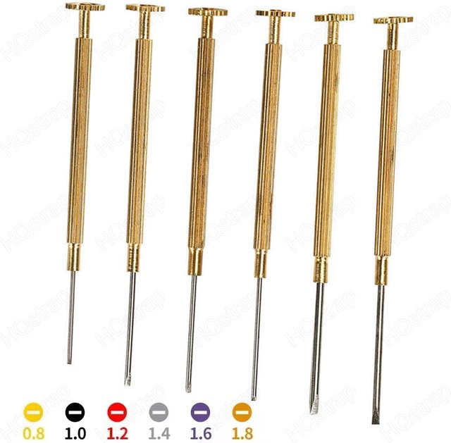 HQstrap 6-teiliges Schraubendreher-Set in Gold für die Uhrenreparatur mit Schlitzklingen der Größen 0,8 mm, 1,0 mm, 1,2 mm, 1,6 mm und 1,8 mm - Bild 1