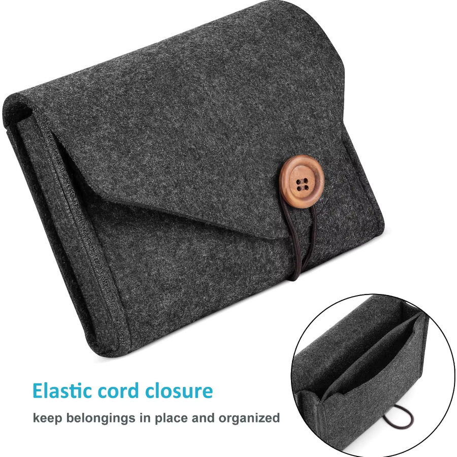 JBAILI Tragbare Filz-Aufbewahrungstasche für Netzteile und elektronisches Zubehör, USB-C Organizer, Schwarz/Grau - Bild 3