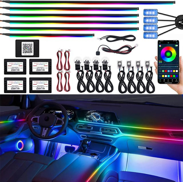 18-in-1 LED Auto-Umgebungsbeleuchtung mit RGB-Farben und Neon-Acrylstreifen in Multicolour für deine Innenraum-Atmosphäre - Bild 1