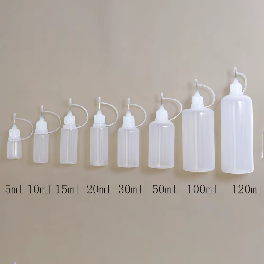 MLDCZS Nachfüllbare Applikatorflaschen aus transparentem PE-Kunststoff mit Nadelspitzenkappen für Kleber, verschiedene Füllmengen von 5 ml bis 120 ml - Bild 1