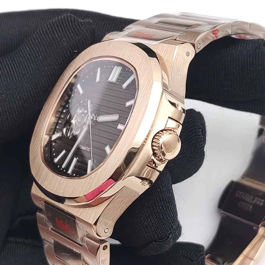 PARNSRPE Herrenarmbanduhr Automatik, Roségold, Edelstahl, 40 mm, Schwarz - Bild 2