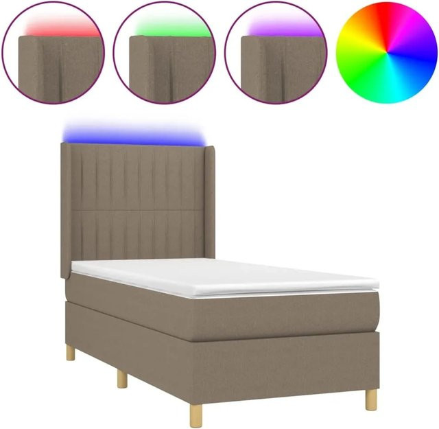 vidaXL Boxspringbett mit Matratze in Beige, Hybrid-Bett mit LED-Unterbettbeleuchtung und USB-Ladeport, B/T/H: 90 x 190 cm - Bild 1