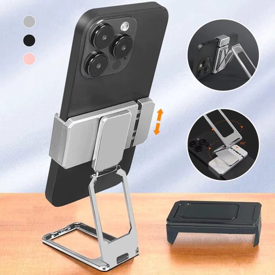 Magnetische Metall-Telefonhalterung mit 360 Grad Drehung und verstellbarem Clip für den Desktop, faltbar und mobil, in Pink oder Silber - Bild 3