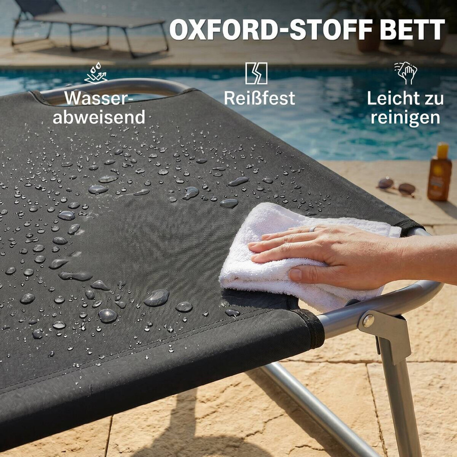 Outsunny Gartenliege aus Metall und Textilene in Schwarz mit Sonnenverdeck und verstellbarer Kopfstütze, B/T/H: 187 x 58 x 36 cm - Bild 3