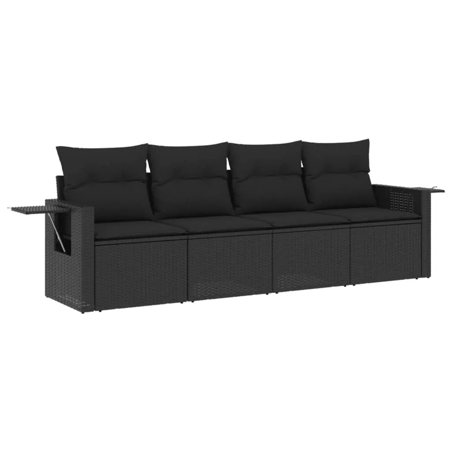 vidaXL 4-teilige Garten-Sofagarnitur aus Poly-Rattan mit Kissen in Schwarz - Bild 2