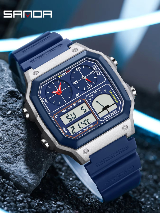 SANDA Digitaluhr, Quarz, Temperaturmessung, Schwarz, Herren - Bild 3