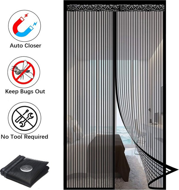 Magnetischer Sichtschutz-Türvorhang von JYMCW in Schwarz, insektensicherer Netz-Türvorhang für Fenster und Türen, B: 80 cm, H: 210 cm - Bild 1