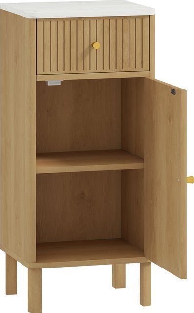 Aosom Badezimmerschrank in Eiche mit Marmoreffekt-Plattform und gerillter Tür, Schublade und verstellbarem Regal, B/T/H: 36 x 30 x 80 cm - Bild 1