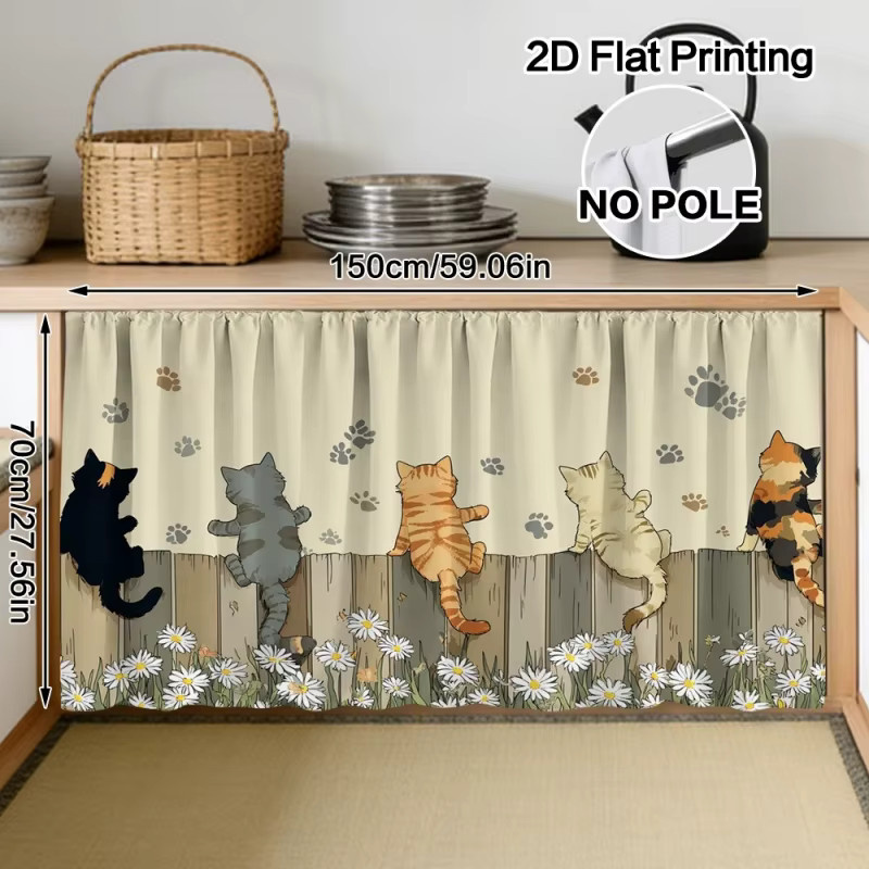 VIKAMA 2D Flache Schrankvorhänge mit Katzenmotiv für Küche und Bad, Mehrfarbig - Bild 4