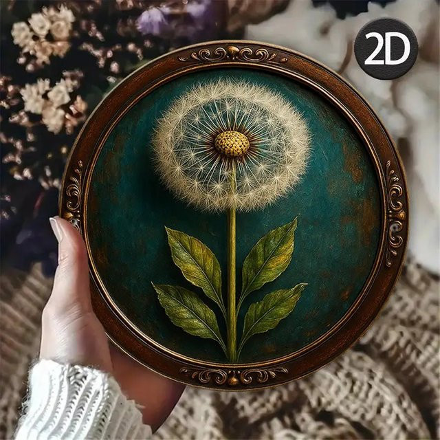 Rundes Vintage-Wandkunstschild aus Metall mit Löwenzahn-Motiv von Potdemiel in Mehrfarbig - Bild 1