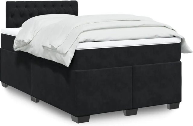 vidaXL Boxspringbett mit Matratze in Schwarz aus Samt mit USB-Ladeport und Unterbettbeleuchtung B/T: 120 x 190 cm - Bild 1