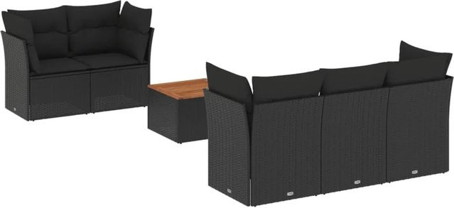 vidaXL 6-tlg Garten-Sofagarnitur in L-Form mit Kissen und Couchtisch, Schwarz, Poly Rattan und Metallgestell - Bild 1