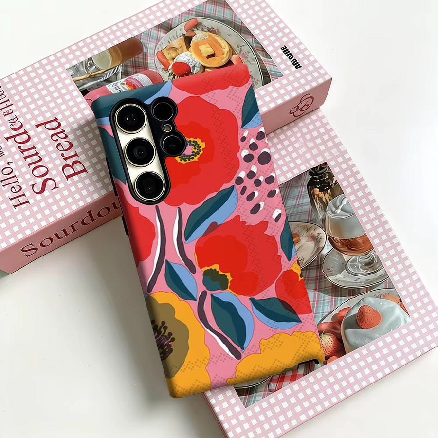 Stoßfeste Samsung Galaxy Handyhülle mit rosa Blumenmuster in Doppelschicht für Galaxy S25 Ultra, S24, S23 Ultra und S23 Plus - Bild 3