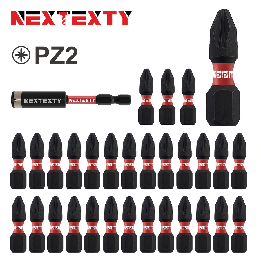 NEXTEXTY PZ2 Schlagschrauber-Bit-Set aus S2 Legierungsstahl, 2-teilig, Schwarz - Bild 3