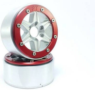 Metsafil 1:10 Crawler Felgen Sixstar aus Aluminium in Silber-Rot, 1 Paar - Bild 1
