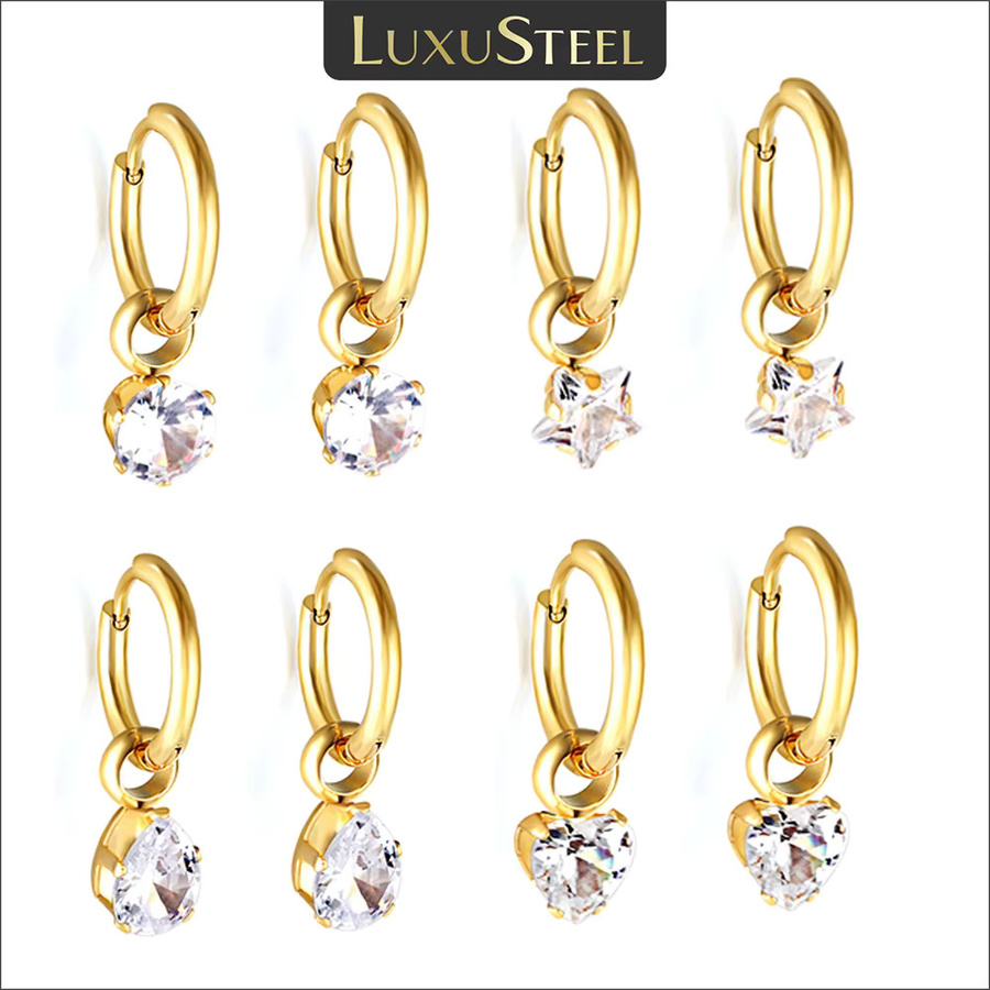 LUXUSTEEL Creolen Edelstahl, weiß Zirkonia, Damen - Bild 1