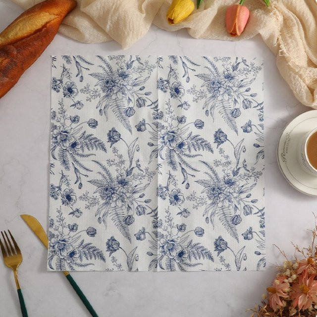 GUANYAO Papierservietten mit blau-weißem Blumen-Farn-Naturmuster, 20 Stück - Bild 1