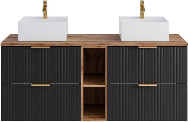 Doppelwaschtisch Zevara Vente-unique in Schwarz mit Streifenoptik, Breite: 140 cm - Bild 1