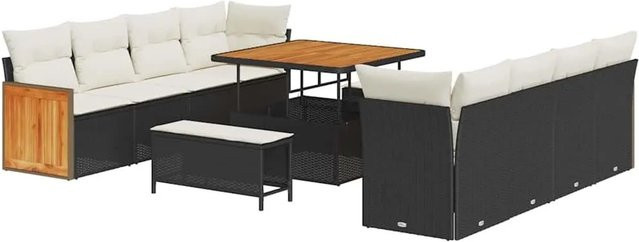 vidaXL Gartensofa-Set mit 11-teiliger Polstergarnitur in Schwarz und Beige, U-Form mit Stauraum und Tisch - Bild 1