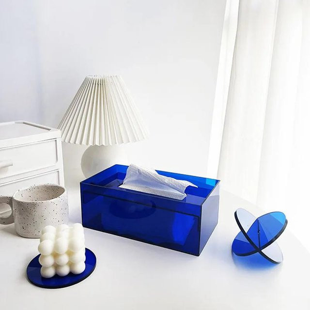 Luxuriöse Taschentuchbox aus Acryl in Weiß und Blau, dekorativer Kosmetiktücherspender im nordischen Design für deinen Schreibtisch - Bild 1