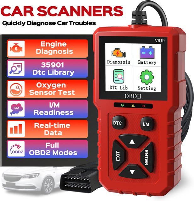 RUOGINSS OBD2-Scanner Diagnosetool in Rot mit Check Engine Light Code Reader, Reset, Live Data, Freeze Frame und I/M Readiness - Bild 1