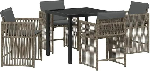 vidaXL Garten Essgruppe 5-teilig aus Poly-Rattan in Grau mit Glastisch und Stahlrahmen - Bild 1