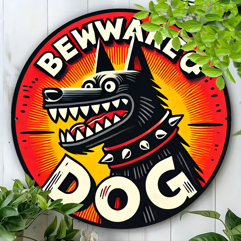 Rundes Metallblechschild Potdemiel Beware of Bad Dogs Vintage Wanddeko Multicolor Durchmesser: 20 cm - Bild 6