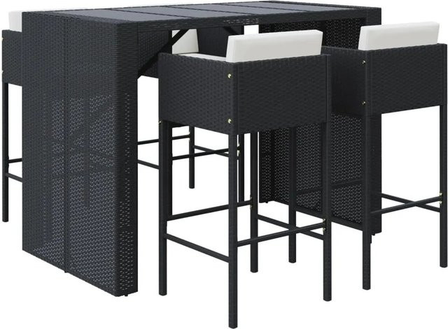 vidaXL 5-tlg Gartenbar-Set aus Poly Rattan mit Kissen und Hartglas in Schwarz - Bild 1