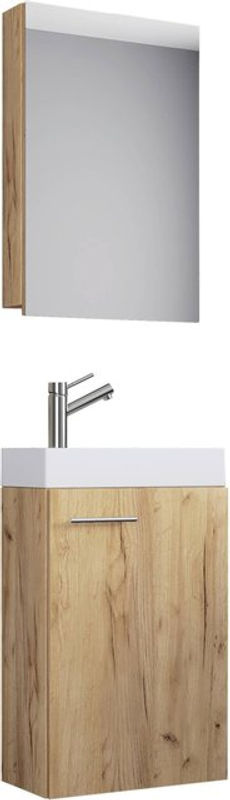 VCM Badmöbel Set Slito 3-teilig in Eiche mit Waschbecken, Spiegelschrank und Waschbeckenunterschrank, B/H/T: 41 x 130 x 22 cm - Bild 3