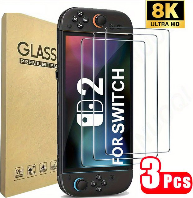 3er-Set HD Displayschutzfolien aus gehärtetem Glas für Nintendo Switch 2, transparent und kratzfest - Bild 1