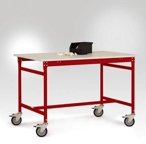 Manuflex LB4086.3003 ESD Beistelltisch BASIS mobil mit Kunststoff-Tischplatte in Rubinrot RAL 3003, B/T/H: 200 x 80 x 85,6 cm - Bild 1