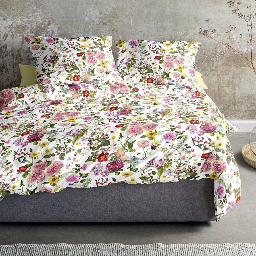 Irisette Glamour Mako-Satin Bettwäsche mit floralem Blumenmuster in Rosa und Bunt, Set bestehend aus Bettbezug und Kissenbezug, B/H: 155 x 220 cm und 80 x 80 cm - Bild 1