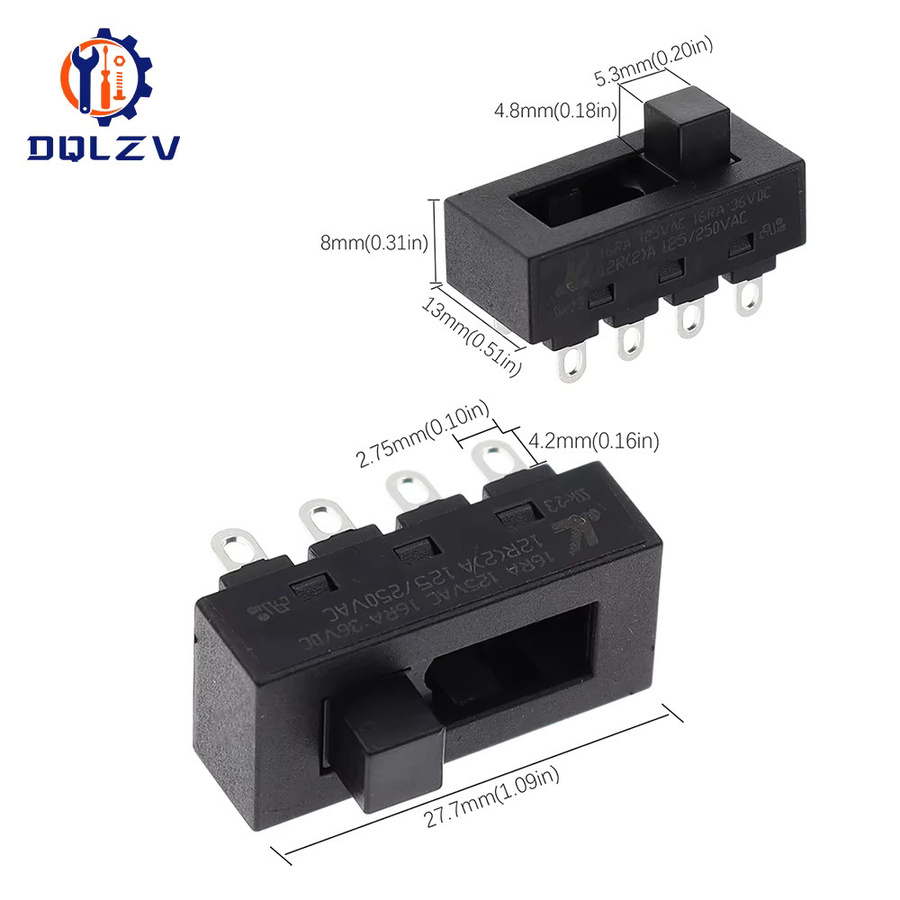 LQ-103H Kippschiebeschalter 8 Pin 3 Positionen 12 A 250 V Schwarz - Bild 3
