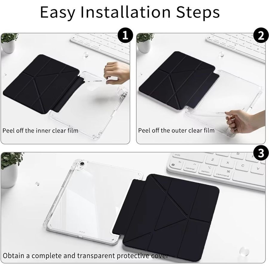 PHYLYN iPad Hülle für 11. und 10. Generation (A16) mit Stifthalter und Y-förmiger Standfunktion, transparent mit grauem TPU-Rahmen - Bild 6