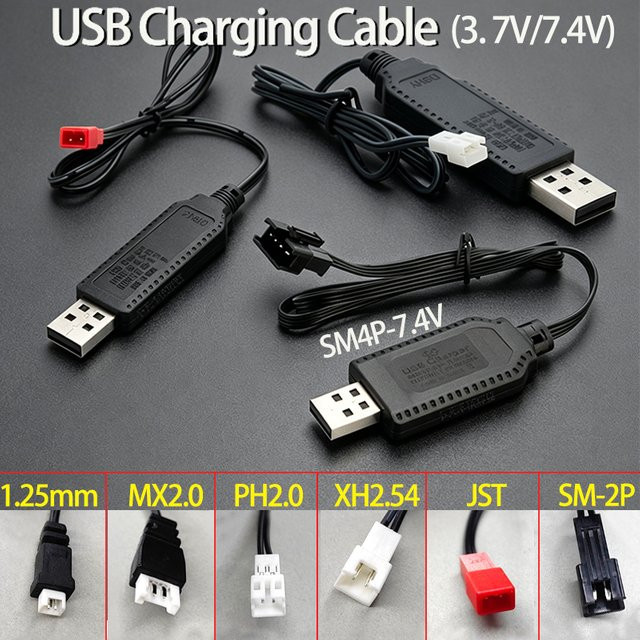 JCD USB-A Ladekabel Schwarz mit MX2.0 XH2.54 JST 2P 4P Schnittstelle für elektrische Spielzeug-Lithium-Batterien - Bild 1
