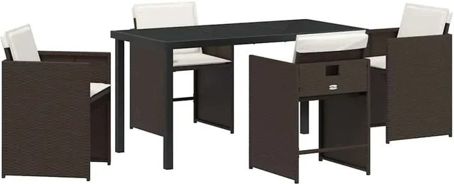 vidaXL 5-teiliges Garten-Essset aus braunem Poly-Rattan mit Kissen für Garten, Balkon und Patio - Bild 1
