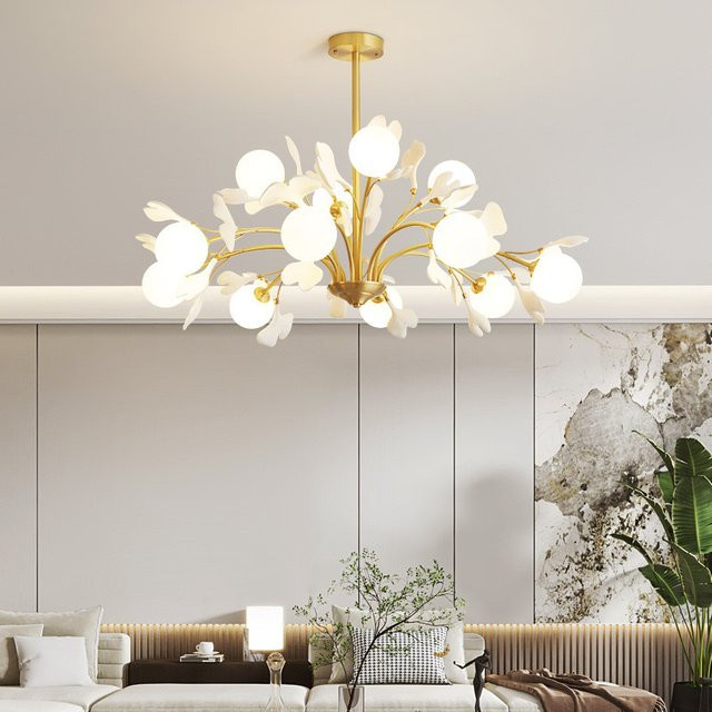 TAONUANSHU LED Kronleuchter Ginkgo Blatt Design als Ring-Pendelleuchte in Beige oder Weiß für Wohnzimmer und Schlafzimmer - Bild 1