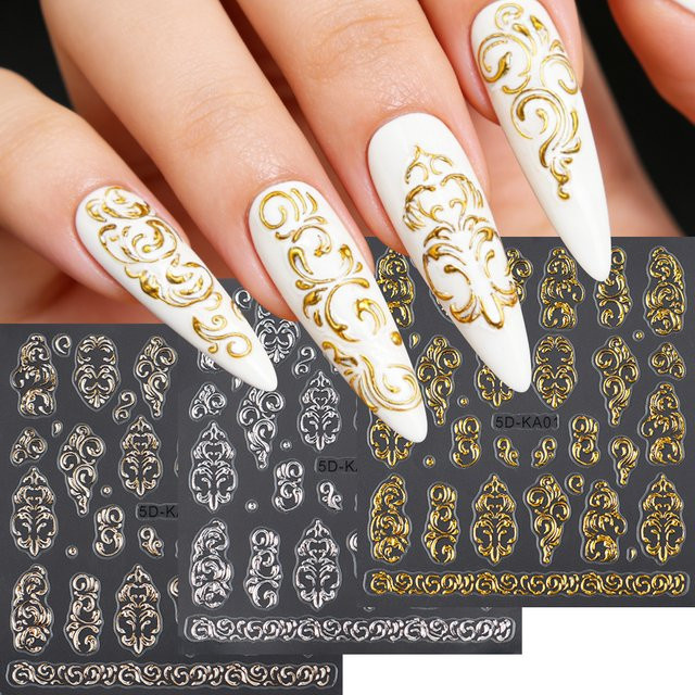 Full Beauty Nagelkunst-Aufkleber 5D Totem-Blütenblatt-Muster, Roségold, Metallic, 2 Stück - Bild 1