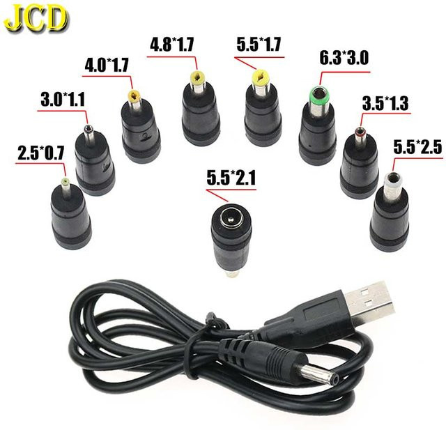 JCD DC 5,5x2,1mm Weibliche Power Jack Stecker Adapter Set, Konverter für 4,8 4,0 3,5 2,5 2,1 1,7mm Stecker, Schwarz - Bild 1