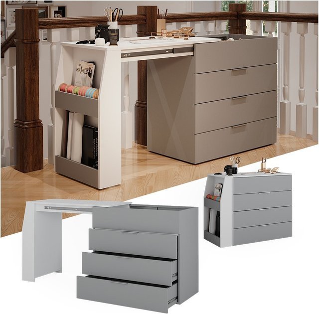 Vicco Basteltisch Iva ausklappbar Weiß Grau B: 98,5 cm, T: 80 cm - Bild 1
