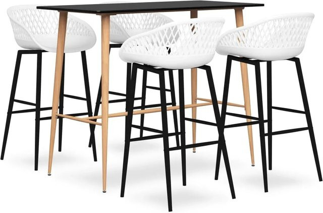 vidaXL 5-tlg. Bar-Set Modell 7 in Schwarz und Weiß mit Tisch und Stühlen im modernen Design - Bild 1