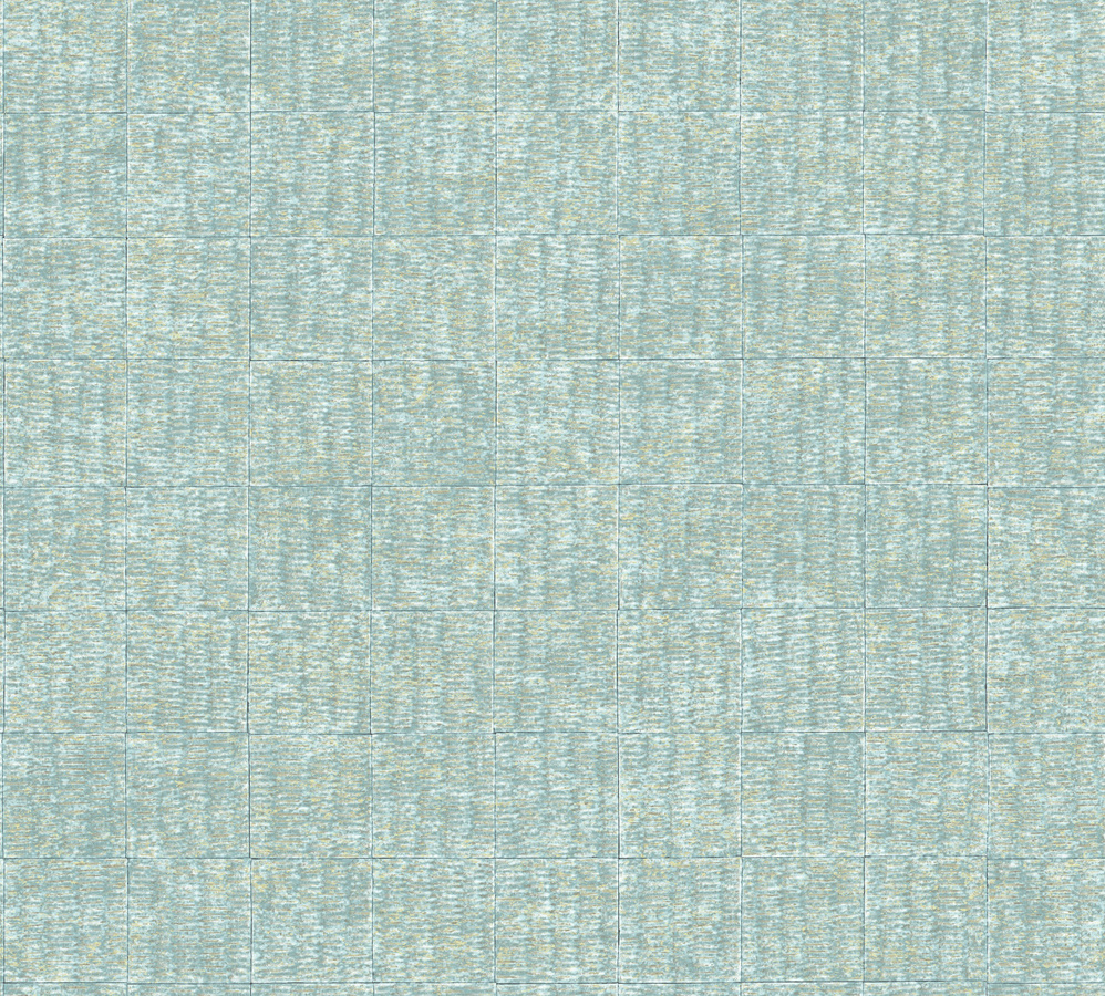 Elitis Tapete Mimbre Precioso in Türkis und Gold mit geometrischem Abstract-Design aus Vinyl - Bild 1
