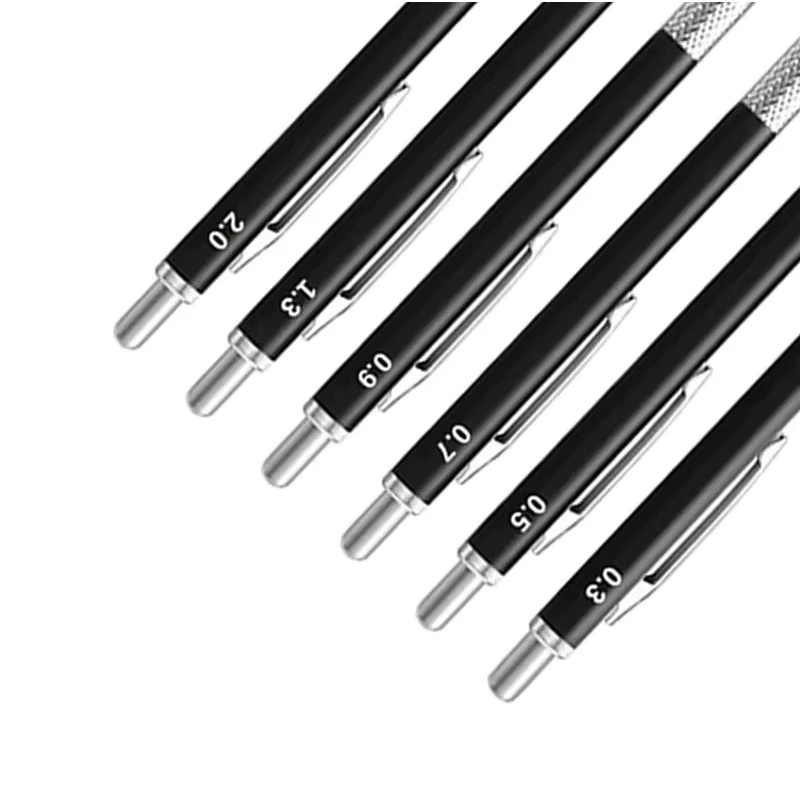 Hopk Metall Druckbleistift Set mit 2B Minen in den Stärken 0,3 mm, 0,5 mm, 0,7 mm, 0,9 mm und 2,0 mm in Schwarz - Bild 4