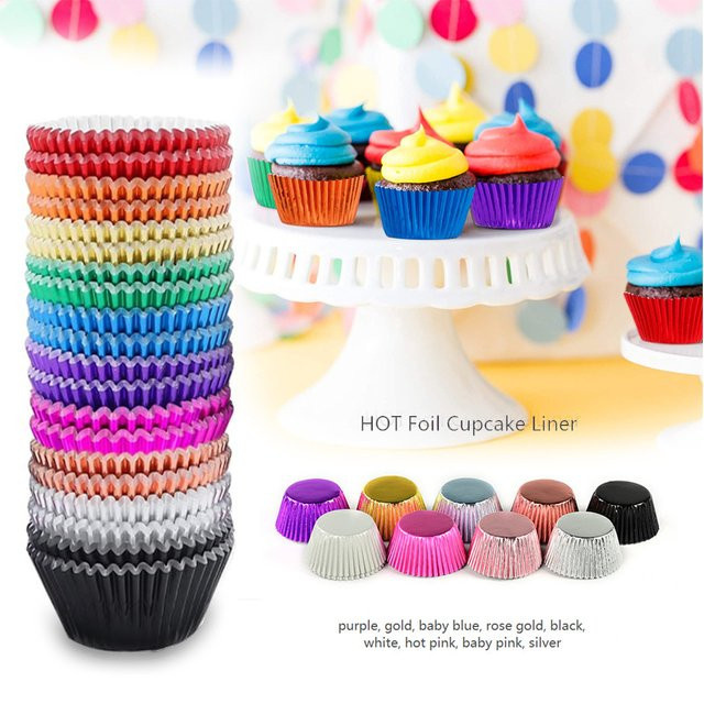 100 Stück DONNOR Cupcake Liner aus Papier in Gold und Silber sowie Multicolour für Muffin und Kuchen - Bild 1
